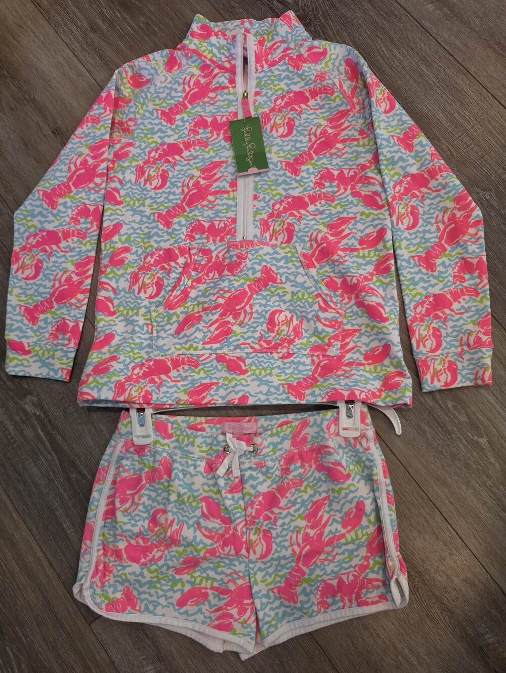 Lilly Pulitzer Pink Lobster Half-Zip Short Set